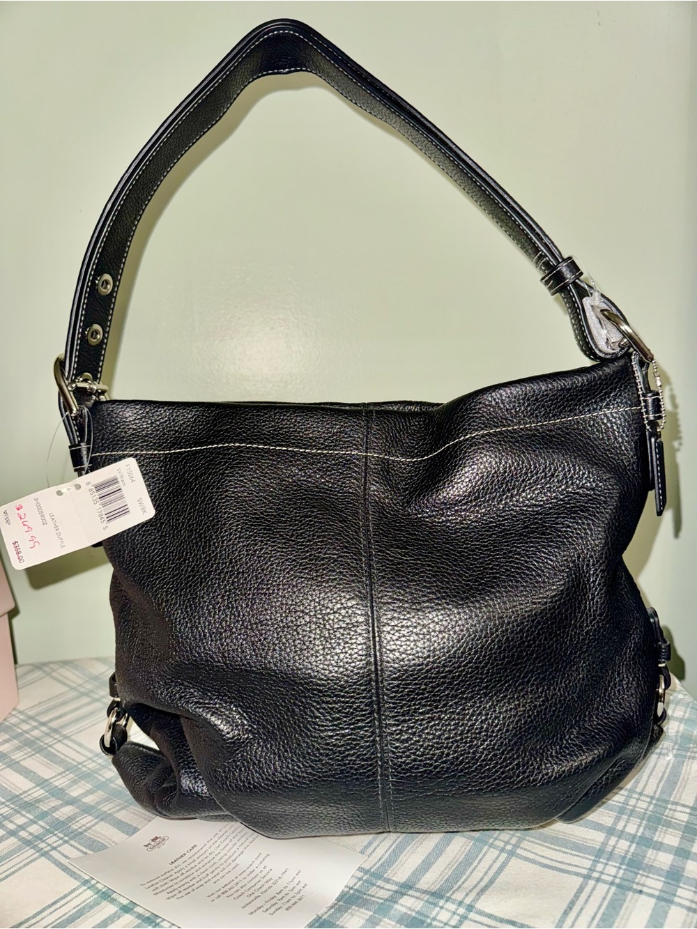 NWT Coach Black Pebbled Leather Duffle Hobo Crossbody Bag 2011